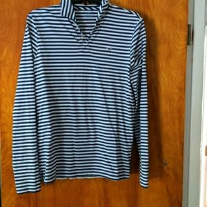 Navy blue and white striped vineyard Vines shirt